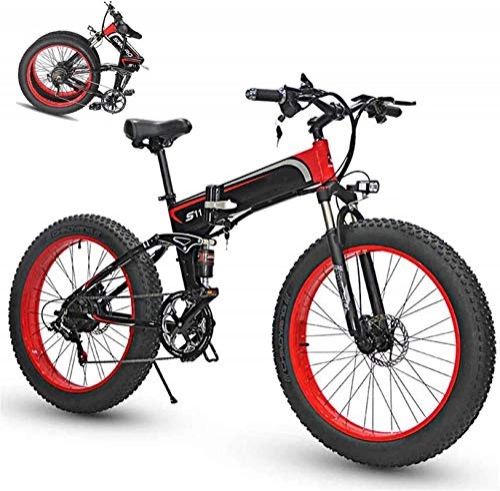 Electric Bike : ZJZ Folding Electric Bike for Adults, 26" Mountain Bicycle / Commute bike with 350W Motor, E-Bike Fat Tire Double Disc Brakes LED Light Professional 7 Speed Transmission Gears