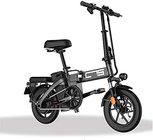 Electric Bike : ZJZ Folding Electric Bike for Adults, 350W Motor 14 inch Urban Commuter E-bike, Max Speed 25km / h Super Lightweight 350W / 48V Removable Charging Lithium Battery, Black, 110km