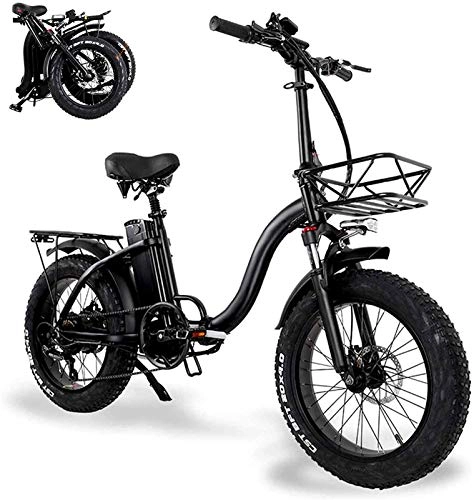 Electric Bike : ZJZ Folding Electric Bikes for Adults with 48V 15AH Large Capacity Lithium-Ion Battery 20 In Fat Tire Electric Bicycle with Car basket Mini Small Aluminum Alloy Scooter for Unisex