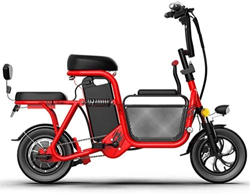 Electric Bike : ZJZ Folding Electric Commuter Bike 12'' City bike with 350w 48v 20ah Removable Lithium-ion Battery Large Capacity Storage Basket Fat Tire Electric Bike Suitable for Urban Commuting, Red