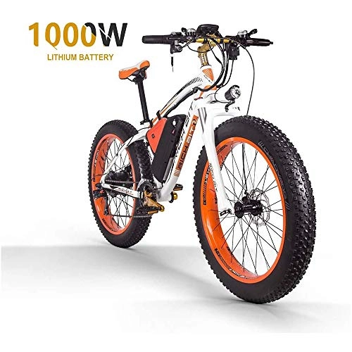 Electric Bike : ZLZNX Fat Tire Electric Bike Mountain Bike 26"E-Bike with 48v 16ah / 1000w Lithium Battery and 21-Speed full Suspension Hydraulic Disc Brake Electric Bike, Orange