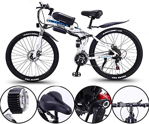 Electric Bike : ZMHVOL Ebikes, 26 Inch Electric Bike 36V 350W Motor Snow Electric Bicycle with 21 Speed Foldable MTB Ebikes for Men Women Ladies / Commute Ebike ZDWN (Color : White)
