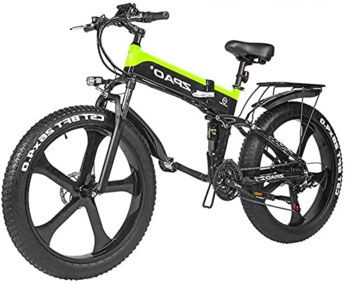 Electric Bike : ZMHVOL Ebikes, 26 Inch Fat Tire Electric Bike 48V 1000W Motor Snow Electric Bicycle With Mountain Electric Bicycle Pedal Assist Lithium Battery Hydraulic Disc Brake ZDWN (Color : Green)