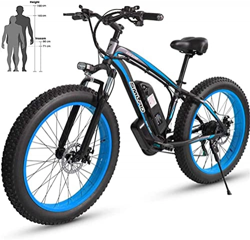 Electric Bike : ZMHVOL Ebikes, Electric Beach Bike 48V 26'' Fat Tire Powerful Motor Mountain Snow Ebike Aluminum Alloy Bicycle ZDWN (Color : Black blue, Size : 36V10AH)