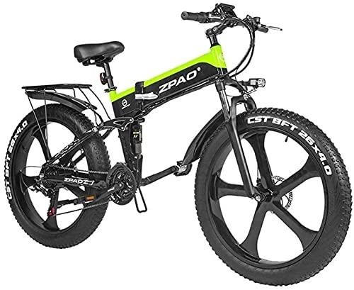 Electric Bike : ZMHVOL Ebikes, Electric Bike 1000W 48V Foldable 26inch Mountain Bike With Fat Tire E-bike Pedal Assist Hydraulic Disc Brake ZDWN (Color : Green)
