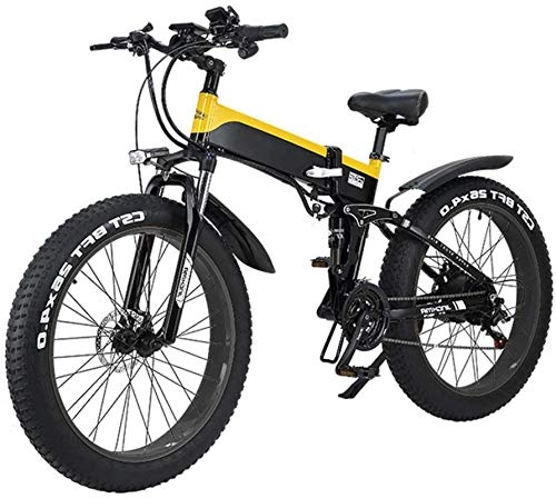 Electric Bike : ZMHVOL Ebikes, Folding Electric Mountain City Bike, LED Display Electric Bicycle Commute Ebike 500W 48V 10Ah Motor, 120Kg Max Load, Portable Easy To Store ZDWN (Color : Yellow)