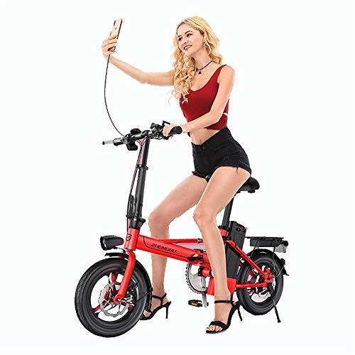 Electric Bike : ZMXZMQ Folding Electric Bicycle, Lightweight Portable Sport Bike Lithium Battery, 400W Powerful Motor, Red, 160km