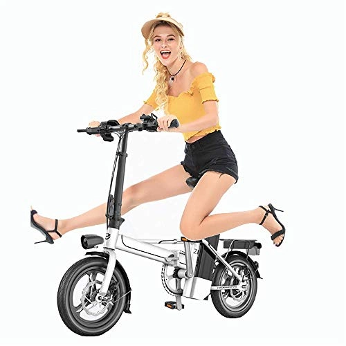 Electric Bike : ZMXZMQ Folding Electric Bicycle, Lightweight Portable Sport Bike Lithium Battery, 400W Powerful Motor, White, 100km
