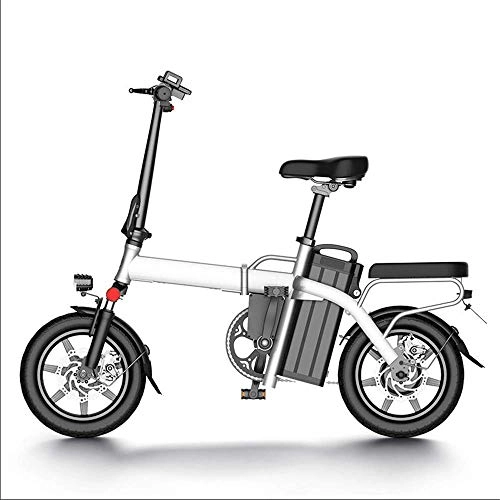 Electric Bike : ZMXZMQ Pedelec, Folding Electric Bicycle, Foldable 14-Inch Wheels Ebike, with 350W Motor And 48V Removable Lithium-Ion Battery, White, 100km