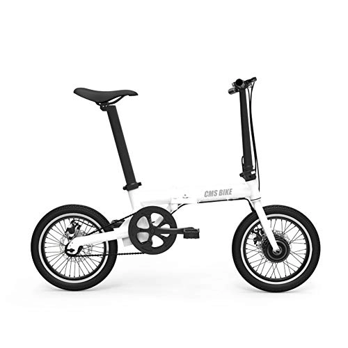 Electric Bike : ZQNHXY Foldable 16 inch 36V E-bike with 18650 Lithium Battery, Lightweight Electric Foldable Pedal Assist E-Bike, Disc Brake, White