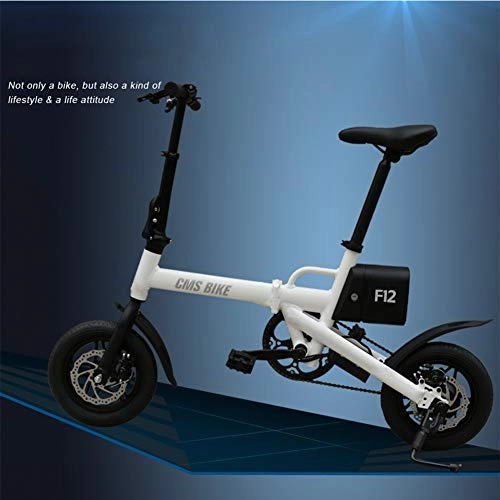 Electric Bike : ZQNHXY Lightweight Electric Foldable Pedal Assist E-Bike, Foldable 12 inch 36V E-bike with 6.0Ah Lithium Battery, Disc Brake, White