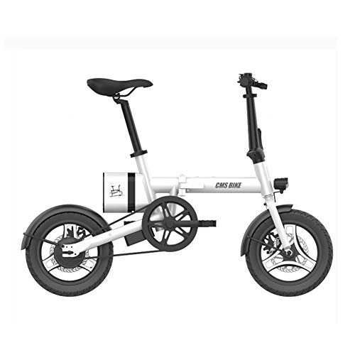 Electric Bike : ZQNHXY Urban Commuter Folding E-bike, Super Lightweight, 14inch, Max Speed 25km / h, Removable Charging Lithium Battery, Unisex Bicycle, White