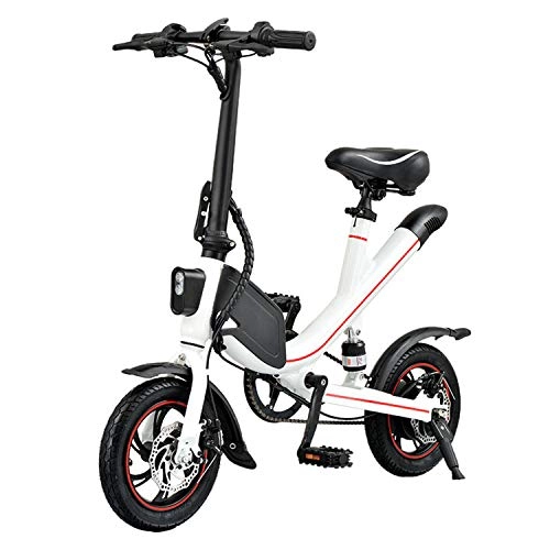 Electric Bike : ZS 12 inch foldable electric bicycle, multi-function 36V 6.6Ah lithium battery 250W brushless rear drive integrated wheel engine, mechanical + electronic brake, white