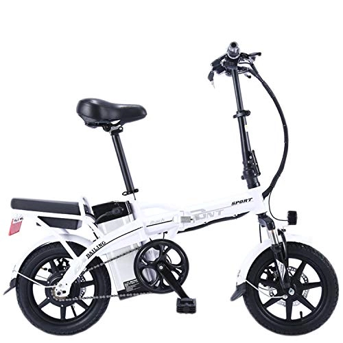 Electric Bike : ZS 14 Inch Folding Lithium Battery Electric Bicycle, 20A 48V 250W High Speed Brushless Motor, White