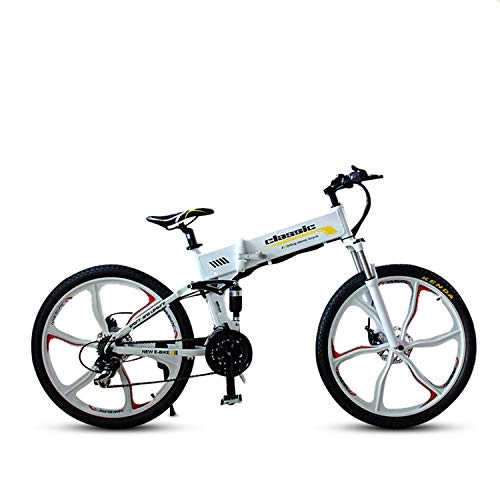 Electric Bike : ZS 26 Inch Folding Mountain Electric Bicycle, 36V 10.4Ah Lithium Battery 240W Brushless Rear Drive Integrated Wheel Engine White And Black