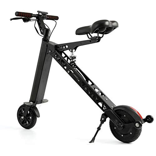 Electric Bike : ZS 8-Inch Electric Bicycle, Folding Mini Lithium Battery Battery Car 250W Brushless Motor Aluminum Alloy, Black