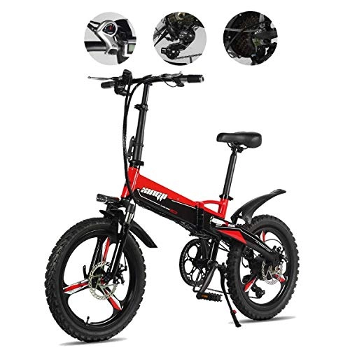 Electric Bike : ZSQB Foldable Mountain Bike 48V 250W Adult Aluminium Alloy with 7 Speeds Electric Bike Double Shock Wheels with 20 Inch Tyres Disc Brake and Suspension Fork Grey ZSQB, red