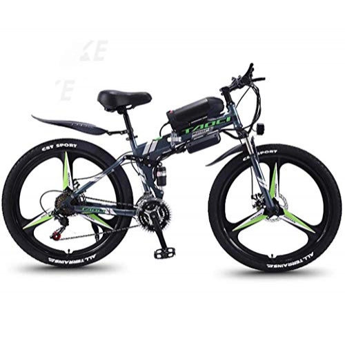 Electric Bike : ZTYD Electric Bike, 26" Mountain Bike for Adult, All Terrain 21-speed Bicycles, 36V 30KM Pure Battery Mileage Detachable Lithium Ion Battery, Smart Mountain Ebike for Adult, black green A2, 13AH / 75km