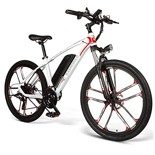 Electric Bike : ZWHDS 26-inch electric bicycle-48V 8AH lightweight variable speed bicycle, 350W high-power motor, IP64 waterproof 30km / h, multiple driving plans (Color : White)
