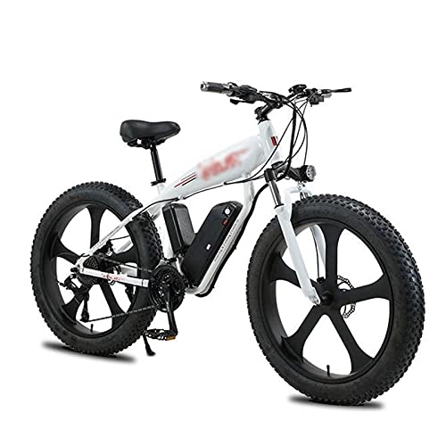 Electric Bike : ZWHDS 26 inch electric bike - 350W 36V snow bike 4.0 fat tire E-bike lithium battery mountain bike (Color : White)