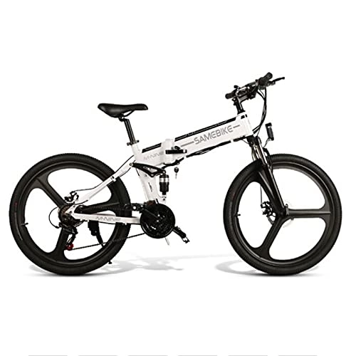 Electric Bike : ZWHDS 26 Inch Foldable E-Bike-48V 10AH Mountain Bike Electric Bike 350W Motor Electric Bike Bicicletta Elettrica 35km / h (Color : White)