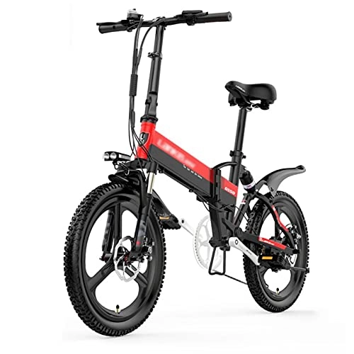Electric Bike : ZWHDS Folding electric bicycle lithium battery moped 20 inch mini adult male and female small electric bicycle (Color : Red)