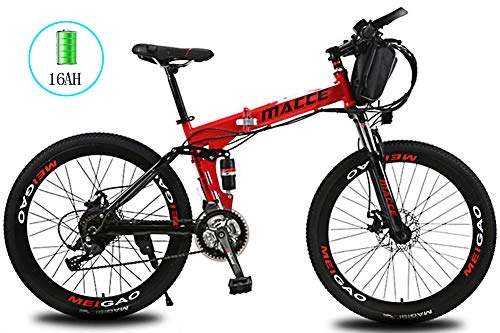 Electric Bike : ZWPY Folding Electric Bike Electric Mountain Bike for Adults, 250W 26'' Electric Bicycle with Removable 36V 8AH / 20 AH Lithium-Ion Battery for Adults, 21 Speed Shifter, Red, 16A