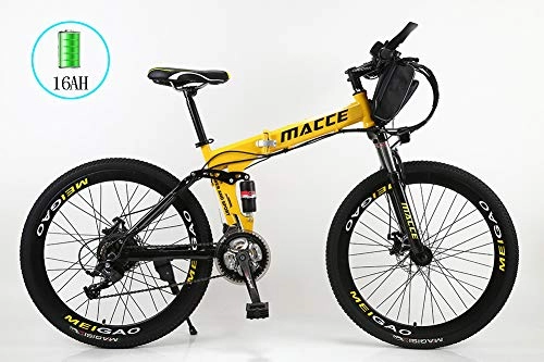 Electric Bike : ZWPY Folding Electric Bike Electric Mountain Bike for Adults, 250W 26'' Electric Bicycle with Removable 36V 8AH / 20 AH Lithium-Ion Battery for Adults, 21 Speed Shifter, Yellow, 12A