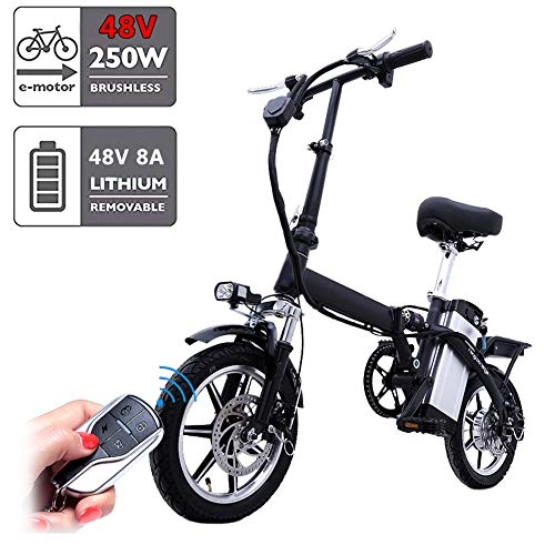 Electric Bike : ZXC0226 Electric Bicycle, Folding Collapsible Lightweight Aluminum E-Bike 48V 8AH Lithium-Ion Battery, USB charging port and LED display, 250W Brushless Motor and Recharge mileage 40km, Black