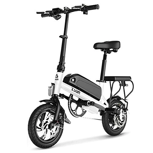 Electric Bike : ZXCK Foldable Electric Bicycle Scooter, with 12'' Tires 350W Brushless Motor 36V 15AH Lithium Battery LED Display for Adults Women Children, White