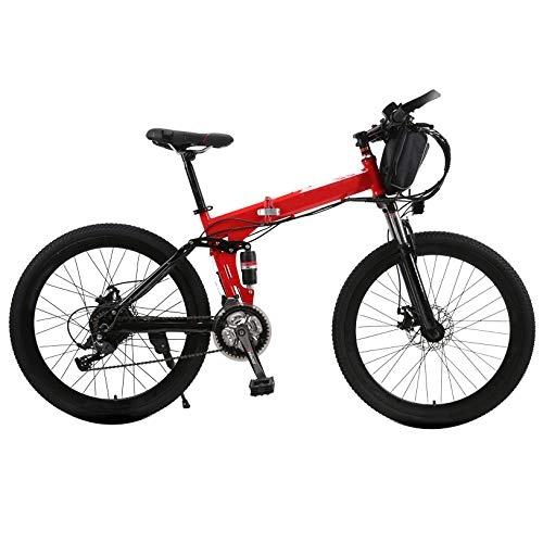Electric Bike : ZXCVB Electric Bicycle Folding Adult Mountain Bike 26 Inch 21 Speed 36V, Red