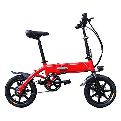 Electric Bike : ZXCVB Electric Bicycle Folding Adult Ultra Light 14 Inch 36V Men And Women Small Lightweight Compact, Red
