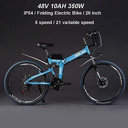 Electric Bike : ZXL Ebikes for Adults, Folding Electric Bike MTB Dirtbike, 26" 48V 10Ah 350W Ip54 Waterproof Design, Easy Storage Foldable Electric Bycicles for Men, Blue, Blue