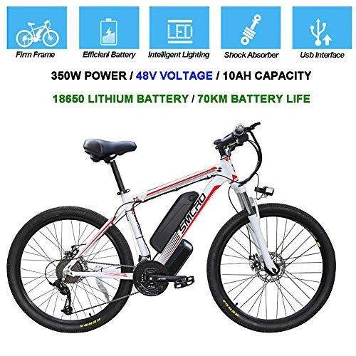 Electric Bike : ZXL Electric Bicycles for Adults, 360W Aluminum Alloy Bicycle Removable 48V / 10Ah Lithium-Ion Battery Mountain Bike / Commute Ebike, White Red, White Red