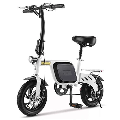 Electric Bike : ZXL Electric Bike Foldable 14-Inch E-Bike with 6.0 Ah Lithium Battery, City Bike with a Maximum Speed of 25 Km / H, with Led Lighting, Disc Brake for Front and Rear Wheels (), White