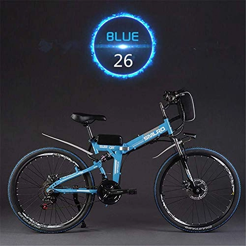 Electric Bike : ZXL Electric Bike Mountain Bike 26 inch E-Bike, 21 Speed Foldable Mountain Bike Soft Tail Full Suspension Lithium Battery 48V 10 Ah 350W Motor Electric Bike, Endurance 50 Kilometers (蓝色), Blue