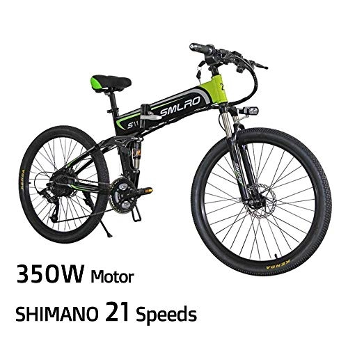 Electric Bike : ZXL Electric Mountain Bike, 26-Inch Folding Electric Bicycle with Ultra-Lightweight Magnesium Alloy Spokes Wheel, 21-Speed Gear, Advanced Full Suspension