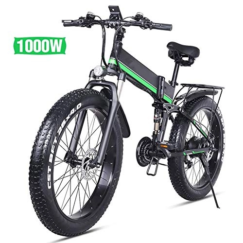 Electric Bike : ZXL Electric Mountain Bike1000w 13ah Urban Commuter Folding E-bike, 26 Inth 21 Speed Snow Bike Shimano1000w / 36v Removable Charging Lithium Battery Hydraulic Disc Brakes, Green