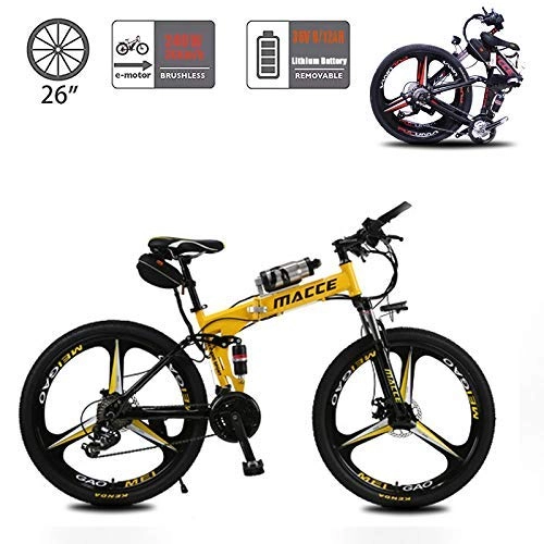 Electric Bike : ZXL Folding Electric Bikes for Adults, 26Inch Electric Mountain Bike with 36V Removable Large Capacity 6.8Ah Lithium-Ion Battery City E-Bike, Lightweight Bicycle for Teens Men Women, Red, Yellow