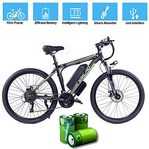 Electric Bike : ZXL Home Electric Bike for Adults, Electric Mountain Bike, 26 inch 360W Removable Aluminum Alloy Bicycle, 48V / 10Ah Lithium-Ion Battery for Outdoor Cycling Travel Work Out, Black Red, 26 in, Black Green