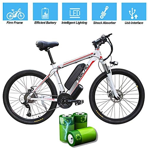 Electric Bike : ZXL Home Electric Bike for Adults, Electric Mountain Bike, 26 inch 360W Removable Aluminum Alloy Bicycle, 48V / 10Ah Lithium-Ion Battery for Outdoor Cycling Travel Work Out, Black Red, 26 in, White Red