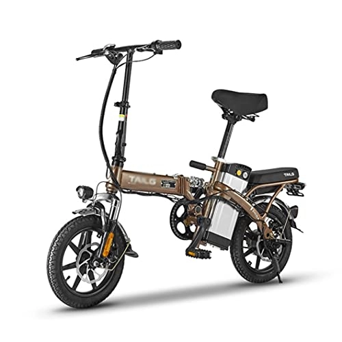Electric Bike : ZXQZ 14 Inch Electric Bikes, Folding E Bike for Adults 8Ah 48V Max Speed 25 Km / H, for Men Women (Color : Brown)
