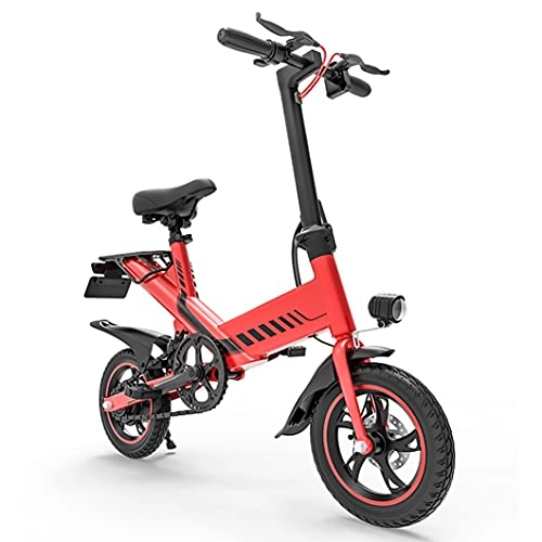Electric Bike : ZXQZ Electric Bike, Electric Bicycle for Adults Teens E Bike with Pedals, 14" Waterproof Folding Mini Bikes with Dual Disc Brakes, 38V 7.5Ah Lithium-Ion Battery (Color : Red)