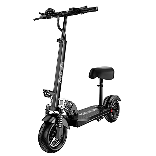 Electric Bike : ZXQZ Electric Scooter, Adult Fast E Scooter with Removable Seat, Double Disc Brake, Wide Deck Foldable Commuter Scooters (Color : Black)