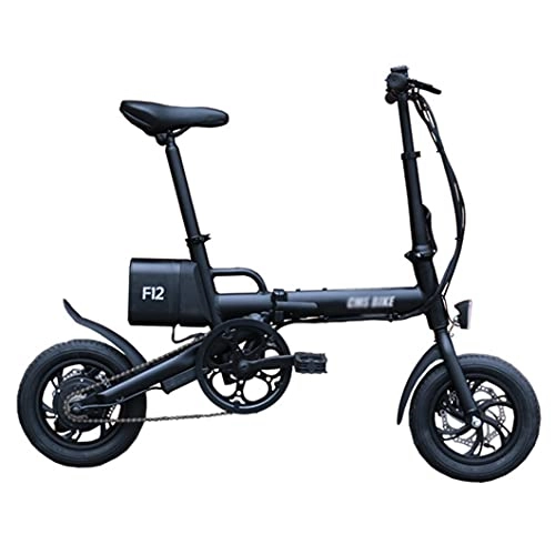 Electric Bike : ZXQZ Folding Electric Bicycle for Adults, 12-inch Lithium Battery Assisted E Bike with LCD Smart Screen & LED Lights, for Men and Women (Color : Black)