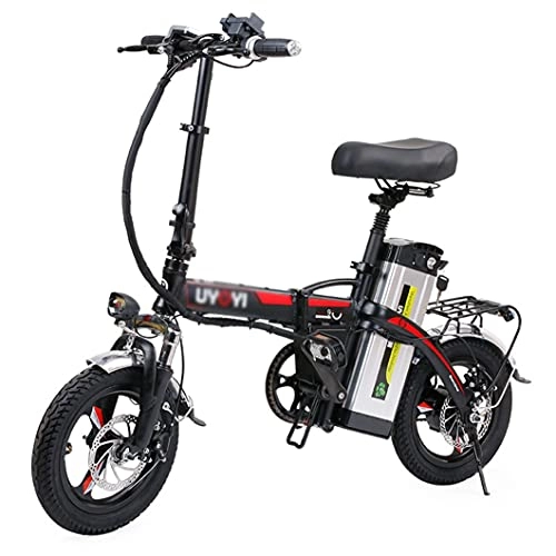Electric Bike : ZXQZ Folding Electric Bikes, 14'' City Commuter Ebike with 10Ah Removable Lithium-Ion Battery Electric Bicycles (Color : Black)