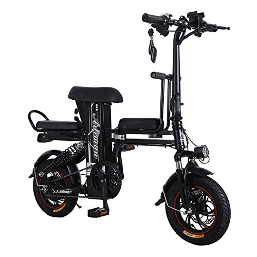Electric Bike : ZXY 12 Inches Electric Bike E Bike 22KGS Folding electric bicycles for men and women to drive lithium batteries parent-child mini belt baby small mobility batteries, Black, 48V 15A