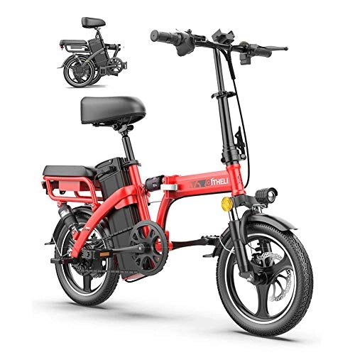 Electric Bike : ZYC-WF 14" Folding Electric Bike Electric Bicycle Adjustable Lightweight Alloy Frame E-Bike with 48V 350W High-Speed Motor for Adults for Sports Cycling Travel Commuting, Black, Red