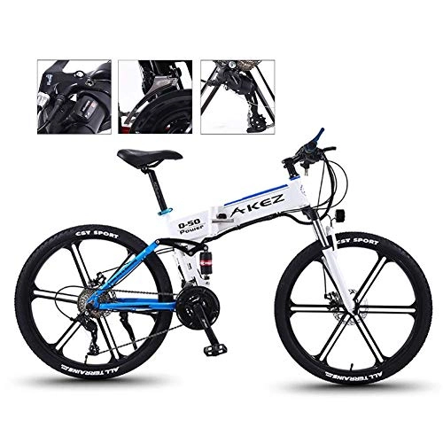 Electric Bike : ZYC-WF 26'' Electric Bike Folding Mountain Lightweight Foldable Ebike Electric Bicycle for Adult 21 Speed Gear and Three Working Modes for Commuting &Amp; Leisure, Red, Blue