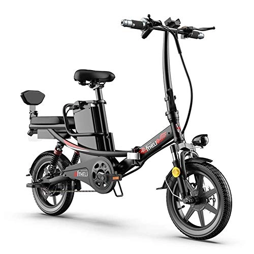 Electric Bike : ZYC-WF Electric Bike 14'' Folding E-Bike with Lightweight Alloy, Full Suspension 350W Electric Bike Adult Foldable Pedal Assist E-Bike Park Travel Bicycle Outdoor Leisure Bicycle, White, Black